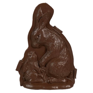 6.5 resin chocolate bunny mold by regency international in rich dark brown with detailed fur and a smaller bunny design