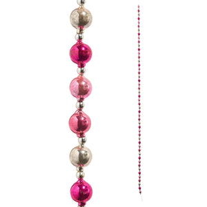 A 6 foot pink and silver vintage glass ornament garland with glossy and crackled textures by raz imports christmas