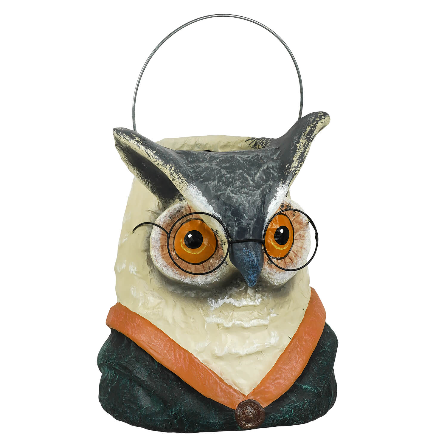 11" Professor Owl Paper Mache Bucket