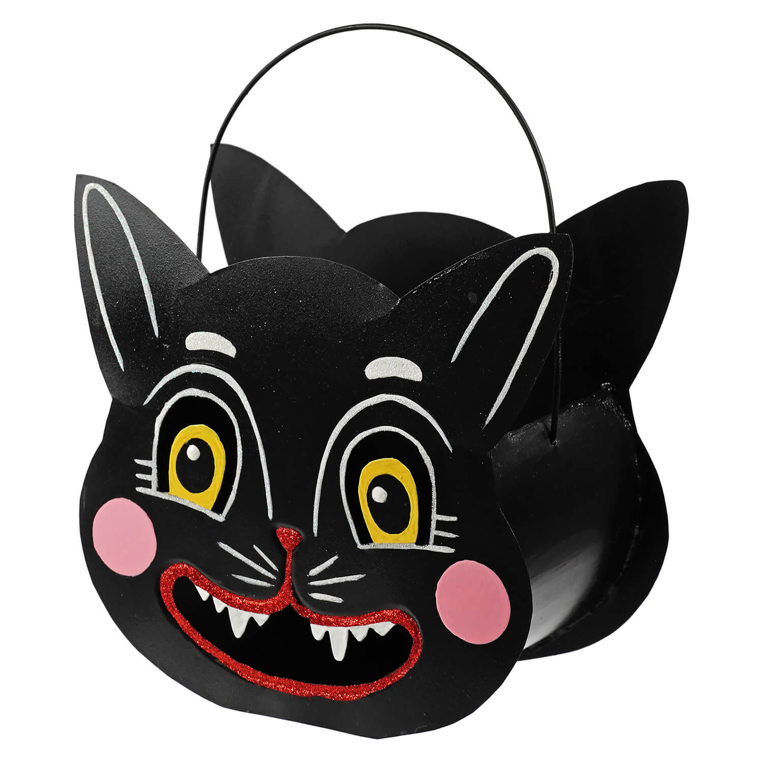 8" Cutout Creeper Black Cat Lantern Bucket