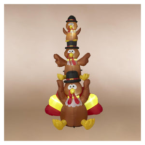 Inflatable thanksgiving turkey stack with electric lights wearing colorful hats perfect for holiday decor