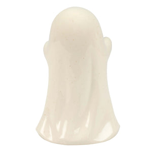 Cream-colored ceramic ghost figurine with smooth glossy finish and subtle speckles perfect for halloween ghost figures