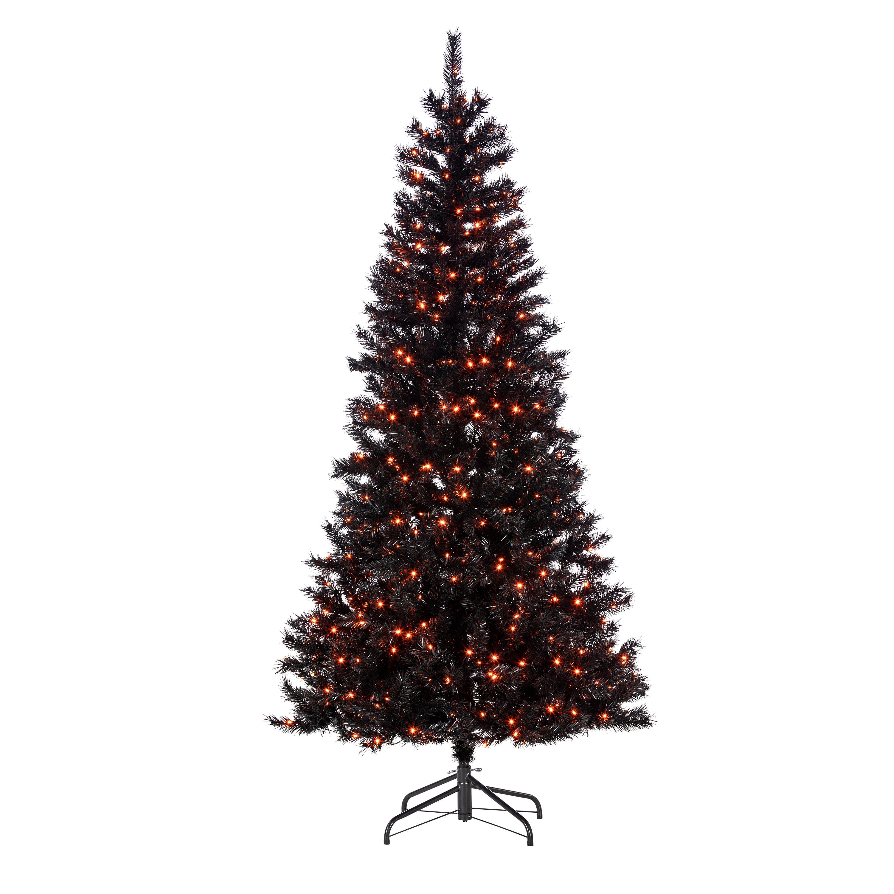 7.5ft Pre-Lit Hinged Black Salem Spruce Tree - Halloween