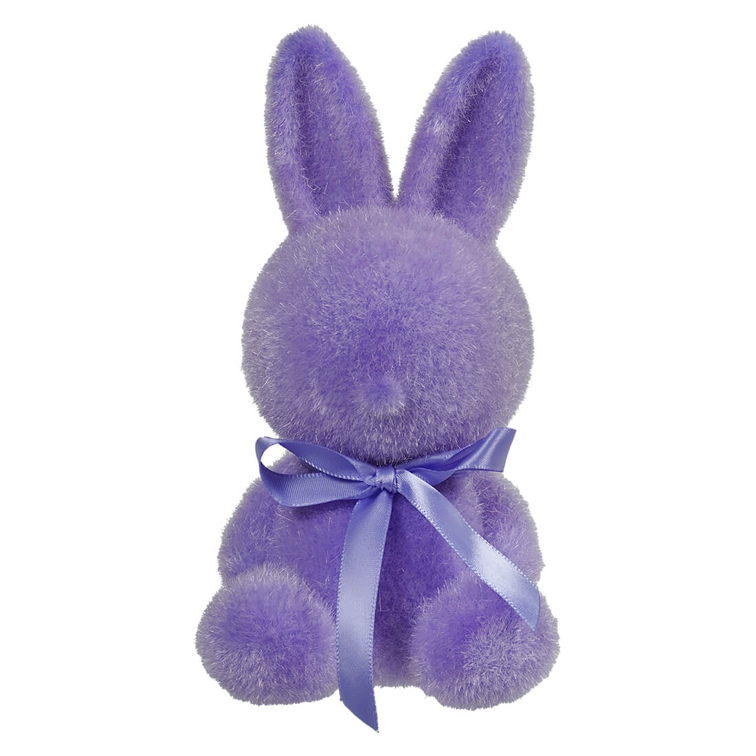 Purple plush bunny with a lavender ribbon bow around its neck.