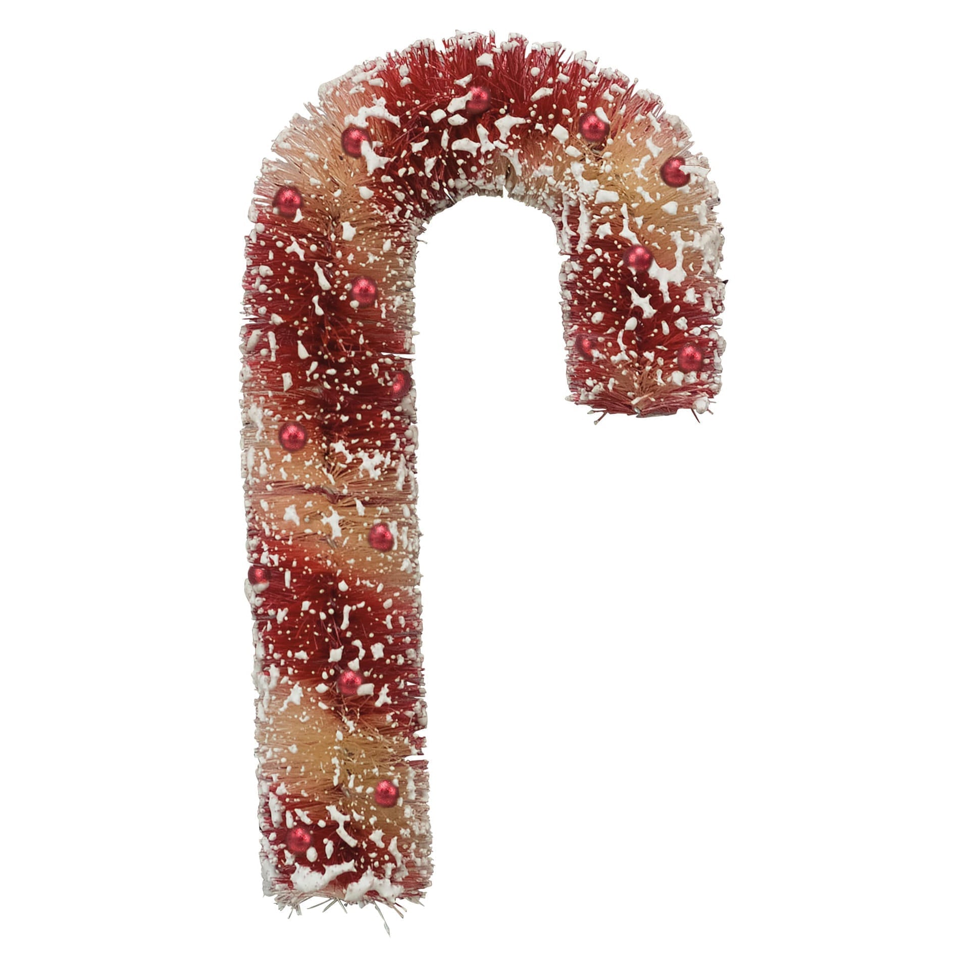 Small bristle candy cane fabric candy cane ornament in red and gold with beads and snowflake accents for christmas decor