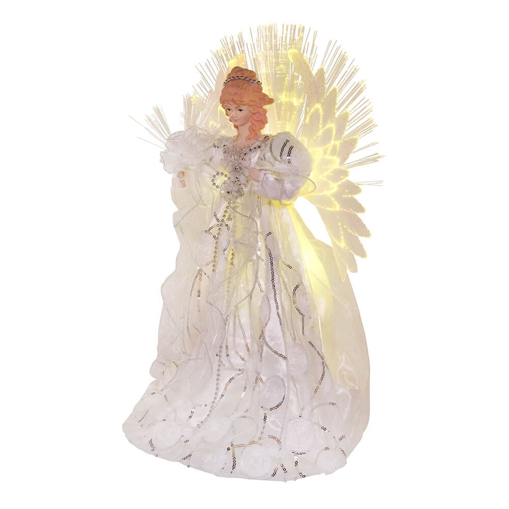 70-Light Multicolored Fiber-Optic LED White & Silver Angel Treetop