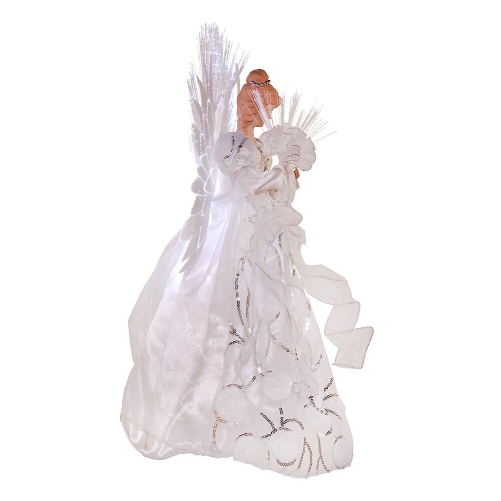 70-Light Multicolored Fiber-Optic LED White & Silver Angel Treetop