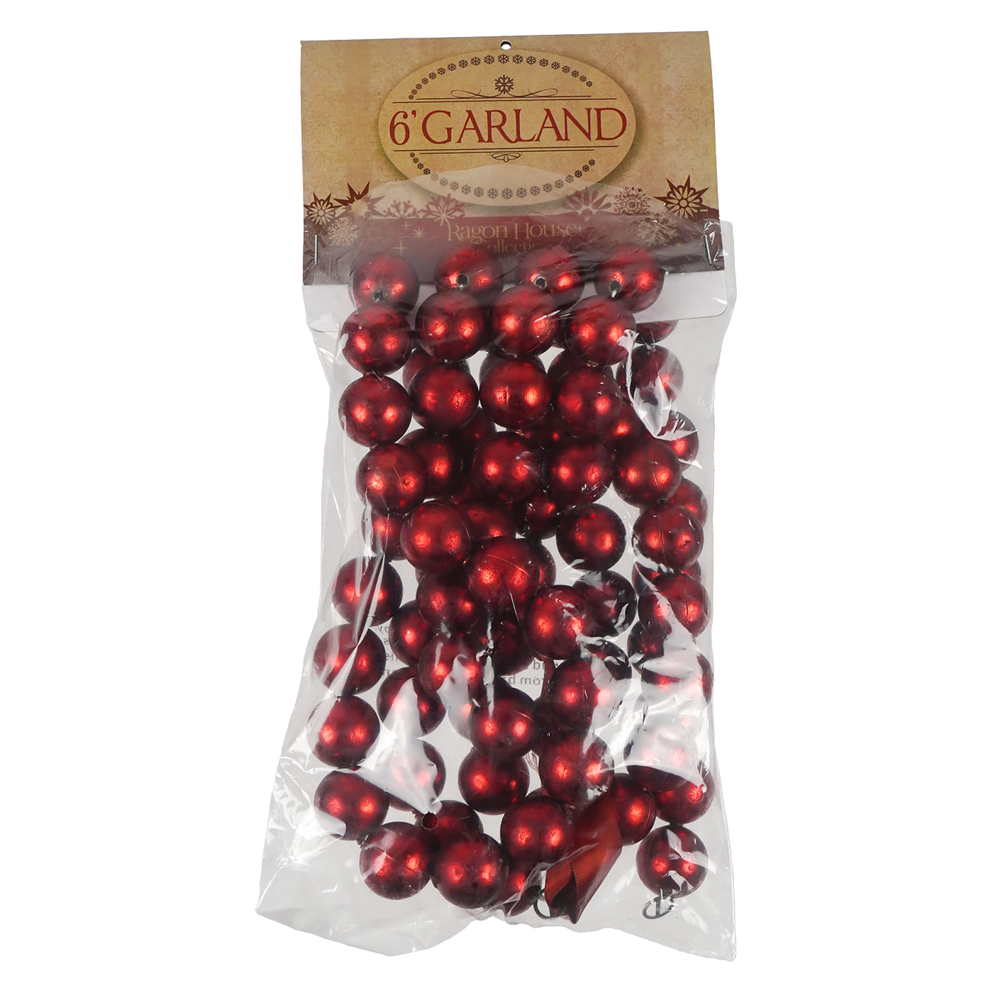 72 inch jumbo red bead garland with glossy plastic beads in clear package by ragon house