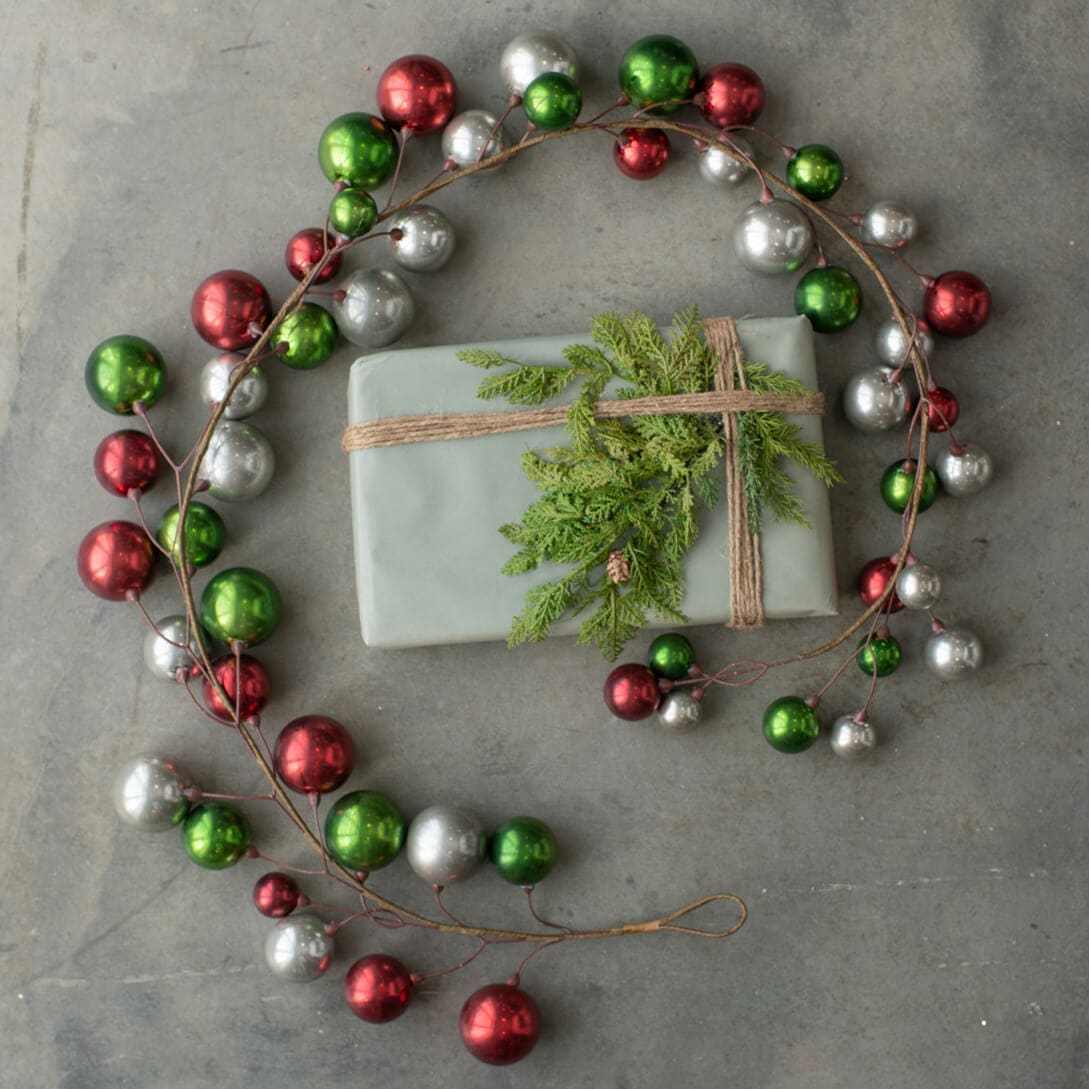 72" Red, Green & Silver Ball Garland