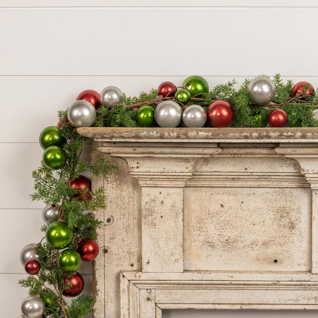 72" Red, Green & Silver Ball Garland