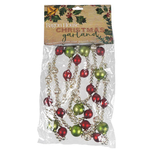 72 inch red green and silver round beaded glass garland with red bead garland and holiday garlands for christmas decor