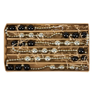 Set of five black rings garland holiday garlands in black and silver glass beads packed in a cardboard box