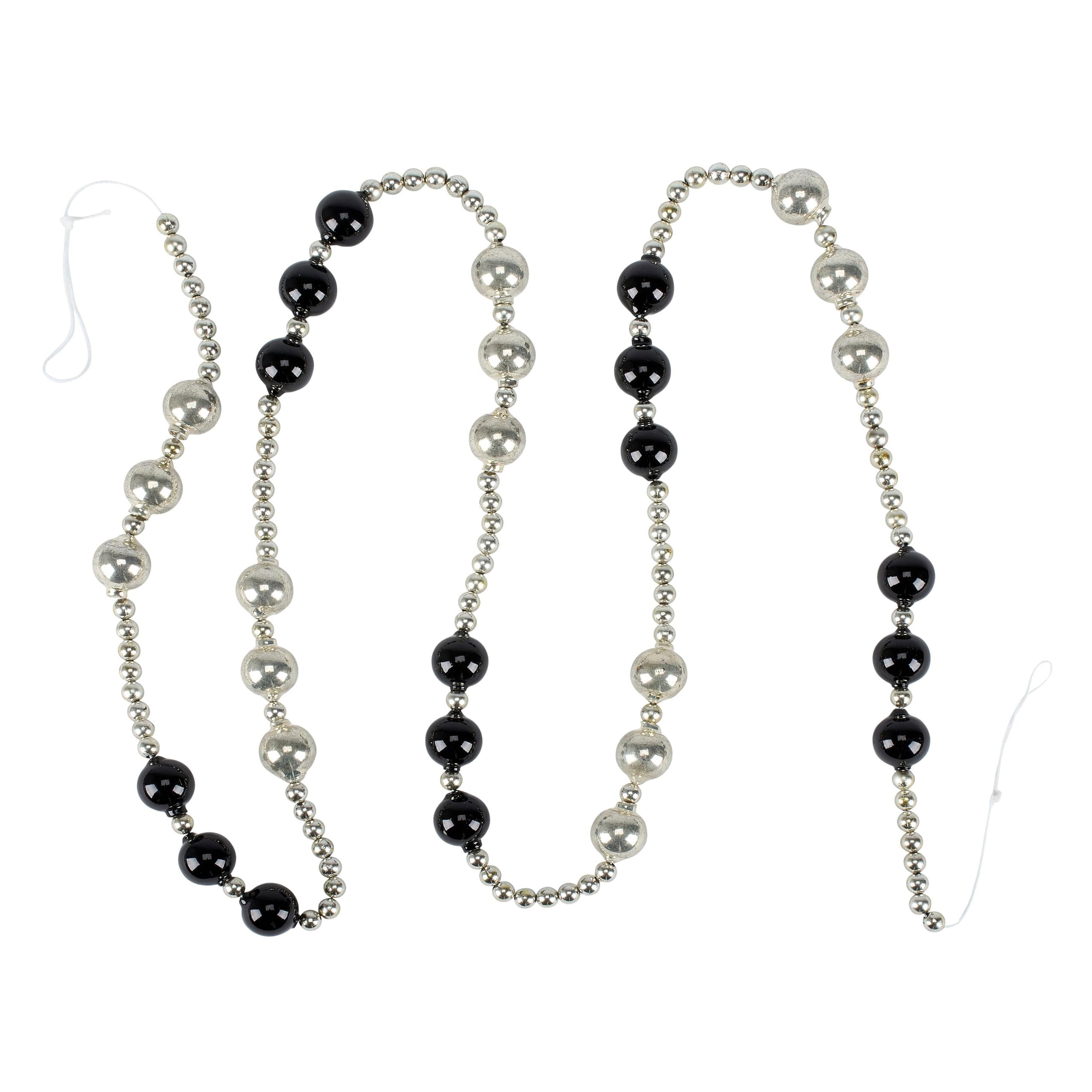 Black and silver beaded garland with black rings garland and glossy spheres perfect for holiday garlands decor