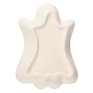 Cream-colored ceramic ghost shape trinket dish perfect as a spooky halloween décor ghost tray accessory