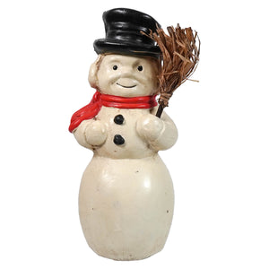 Cheerful 8.5 inch kentucky snowman figurine with black top hat red scarf and broom perfect for dragon house christmas decor