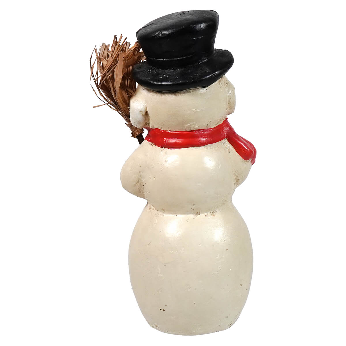Cream-colored kentucky snowman figurine with black top hat red scarf and straw broom perfect for ragon house christmas decor