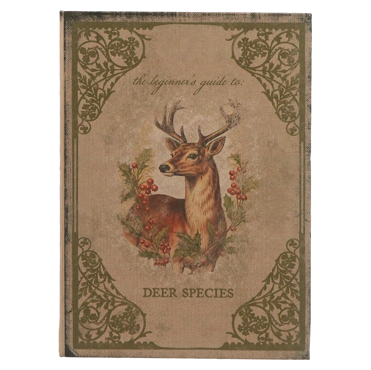 Vintage beige notebook with deer species illustration and floral borders for dragon house deer species journal beginners