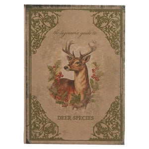 Vintage beige notebook with deer species illustration and floral borders for dragon house deer species journal beginners