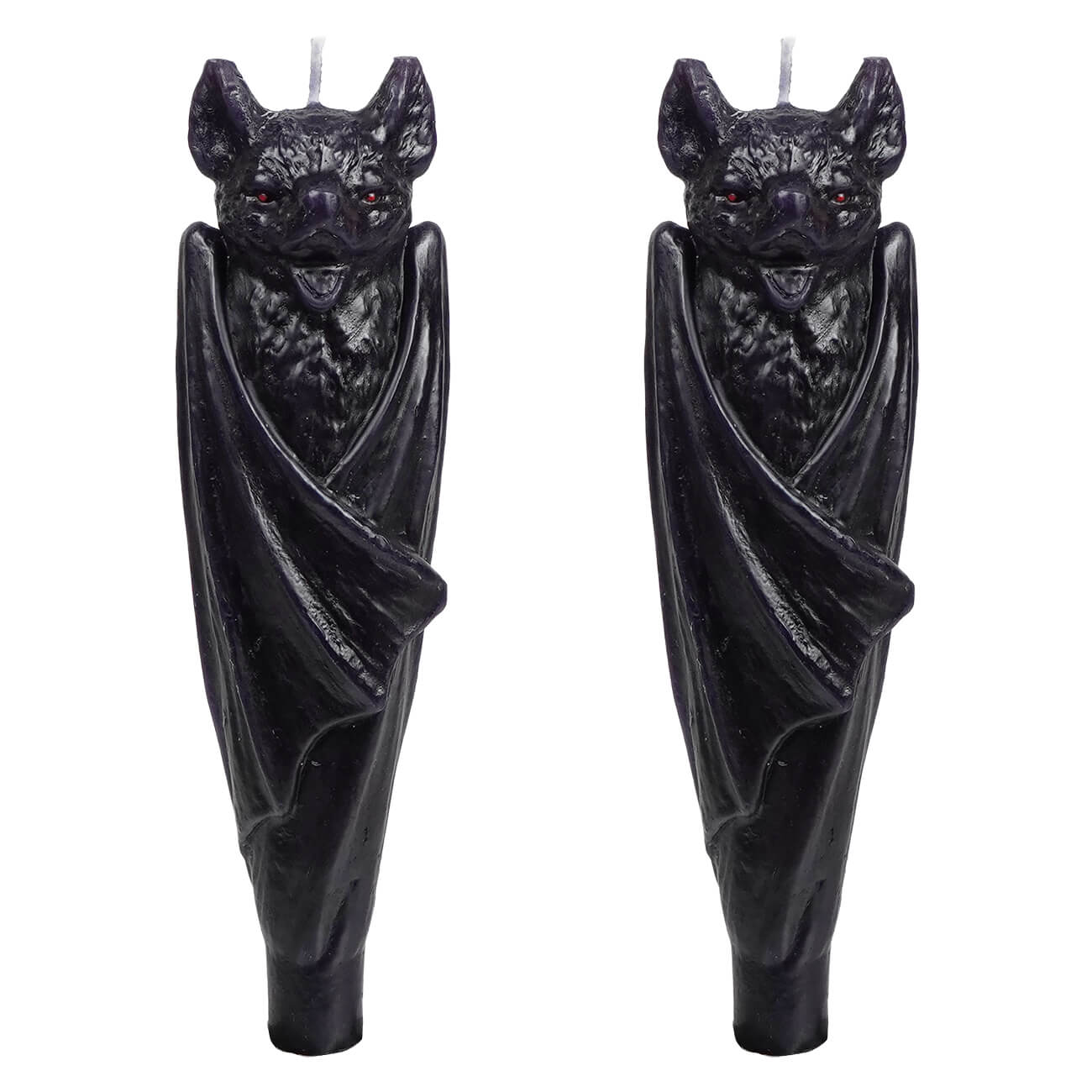 Two black bat taper candles in a set perfect for halloween candles and candle holders decor