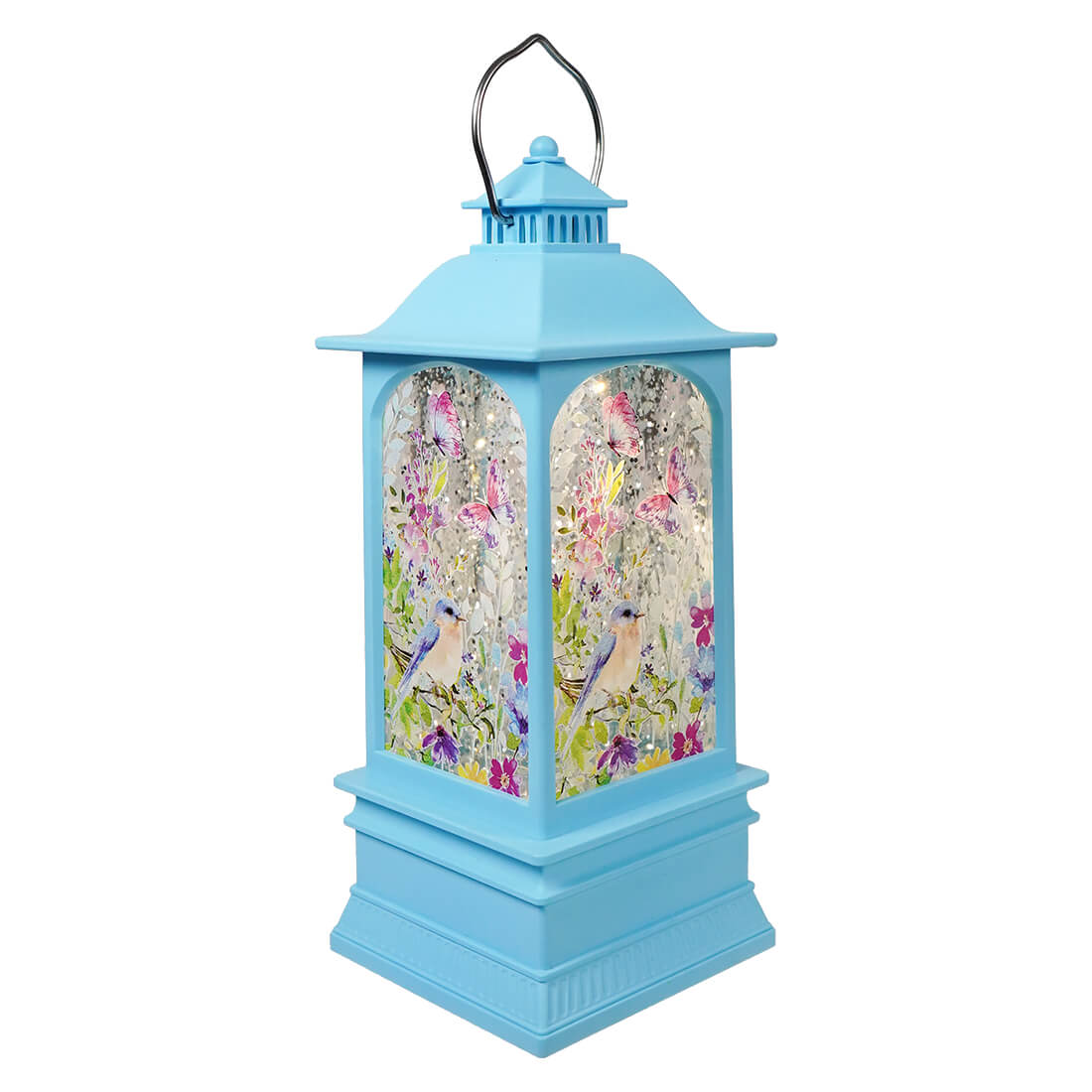 8 inch led lighted blue bird and butterfly pastel blue spinning water globe lantern perfect for easter lighted decor