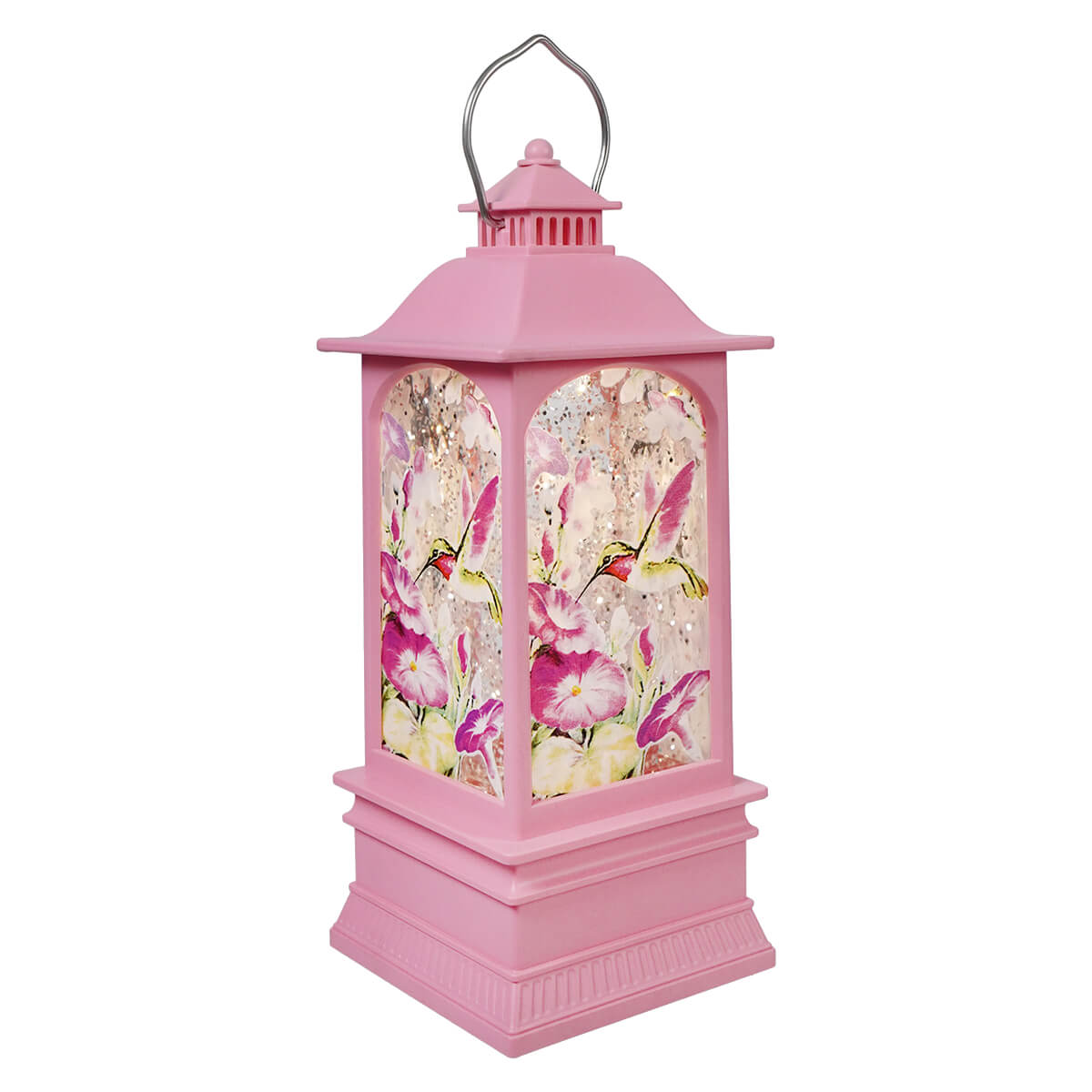 8 inch led lighted hummingbird pastel pink spinning water globe lantern perfect for easter lighted decor