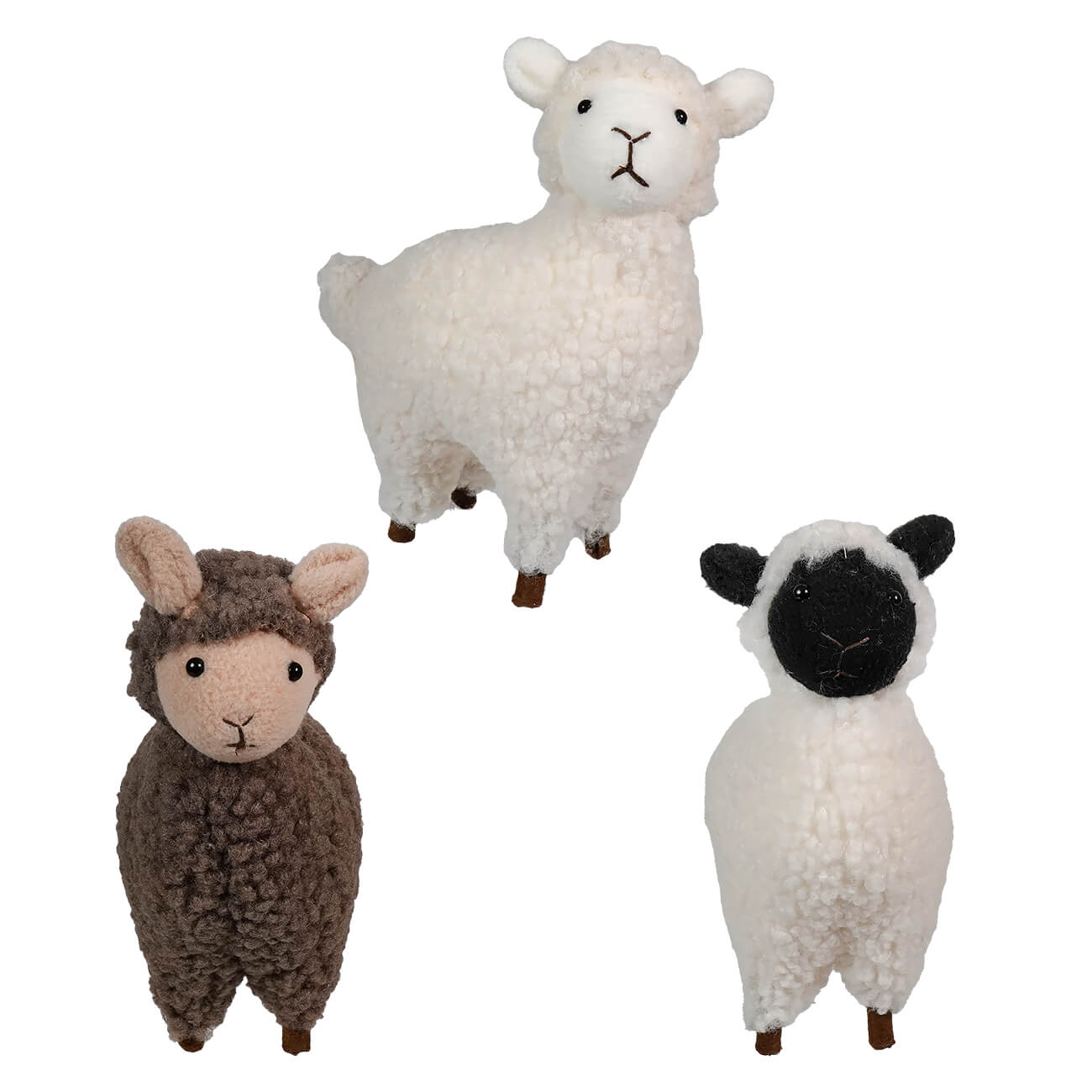 White plush alpaca figurine with fluffy texture and embroidered face from 8 inch plush farm sheep set for spring decor
