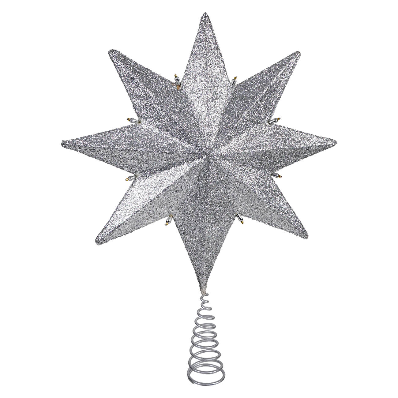 8-Point Glittered Silver & Gold Beaded Star Tree Topper - Christmas