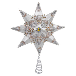 8-Point Glittered Silver & Gold Beaded Star Tree Topper - Christmas