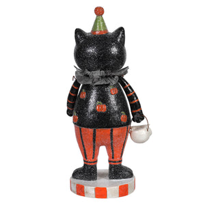 8 inch resin retro black cat figurine in halloween costume holding trick or treat bucket by regency international halloween