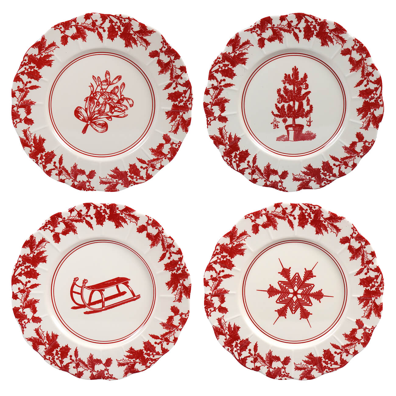 8’’ Yuletide Scalloped Melamine Plates Set/4 - Christmas