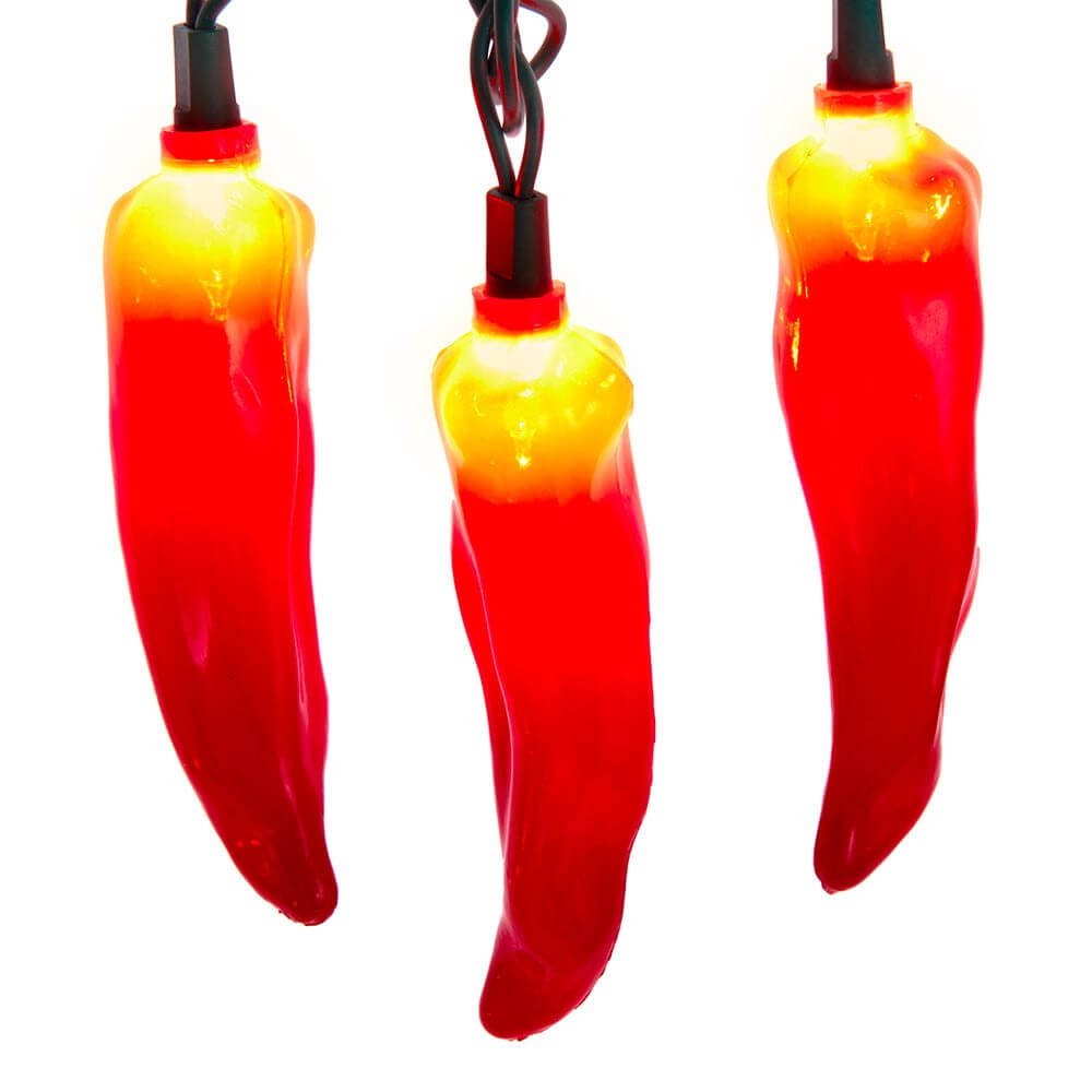 9 foot red chili pepper light set with 10 glowing yellow top string lights perfect for indoor outdoor decor