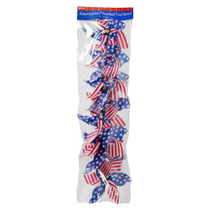 Patriotic red, white and blue garland with stars and stripes pattern.