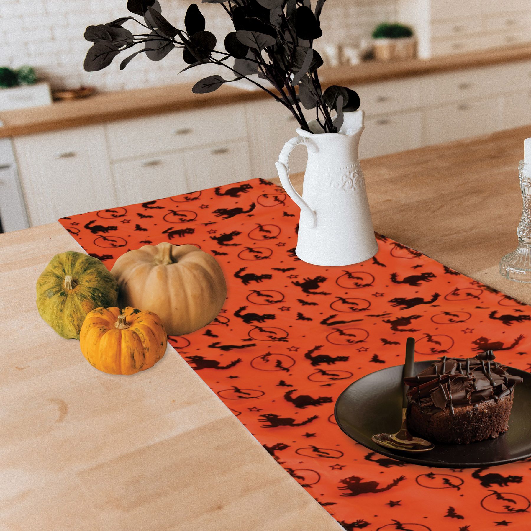 Orange Halloween Fabric Table Runner
