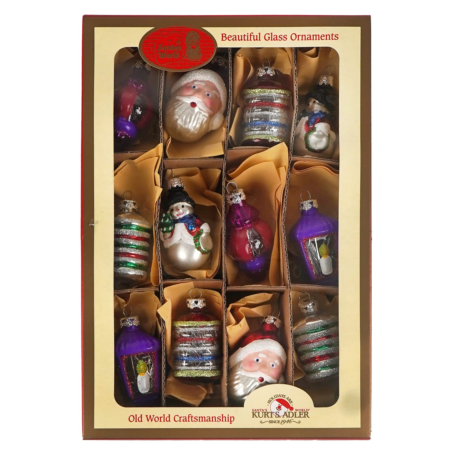 Early Years Santa, Snowman & Lantern Glass Ornaments Box Set/12