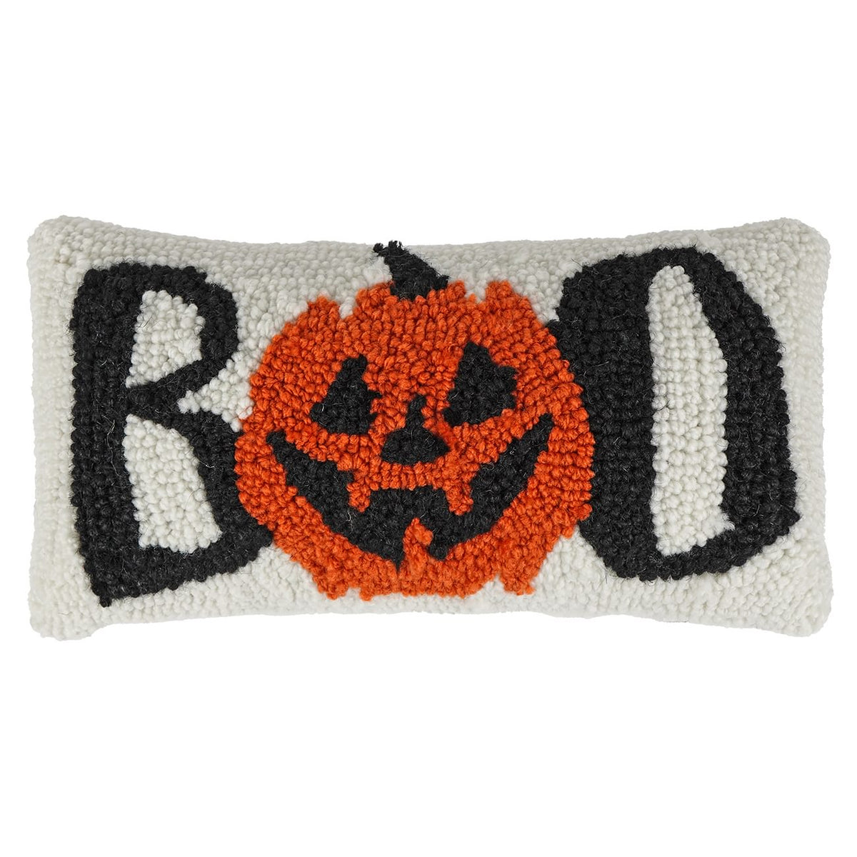 "Boo" Jack-O'-Lantern Hooked Halloween Pillow