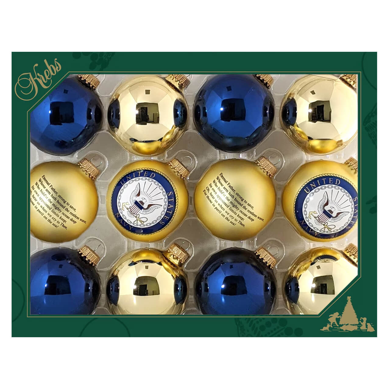 Blue & Gold U.S. Navy Variety Ball Ornaments Set/12