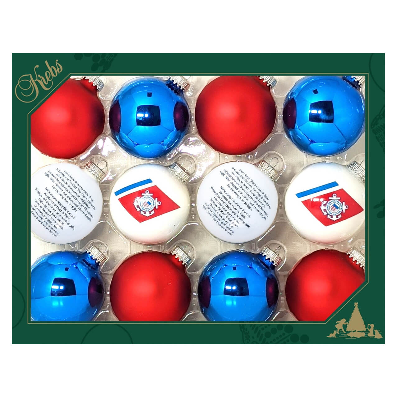Red, White & Blue U.S. Coast Guard Variety Ball Ornaments Set/12