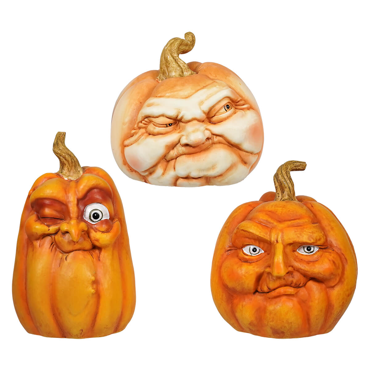 Orange Character Face Pumpkins Set/3