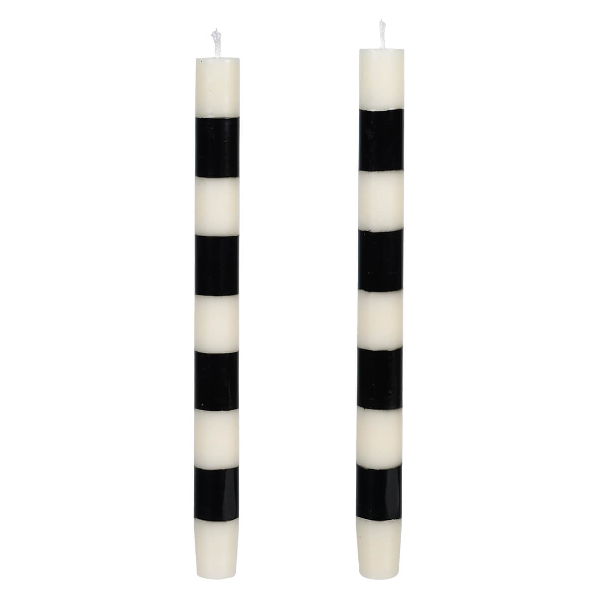 Boxed Ivory & Black Striped Unscented Taper Candles Set/2