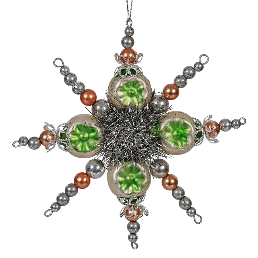 Green Glass Beaded Snowflake Ornament