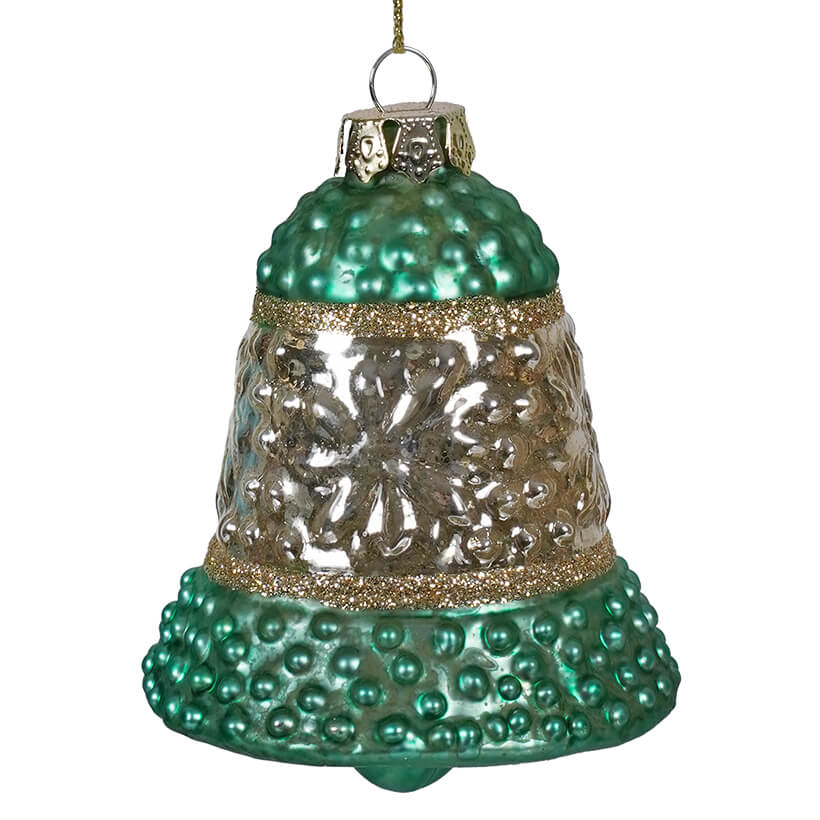 Turquoise & SIlver Hobnail Glass Bell Ornament