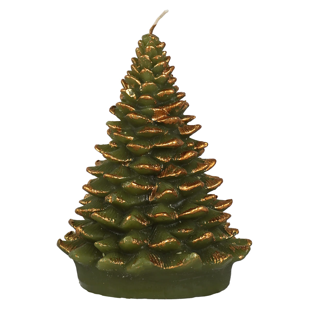 5.5" Unscented Evergreen Colored Tree Shaped Candle With Gold Tips