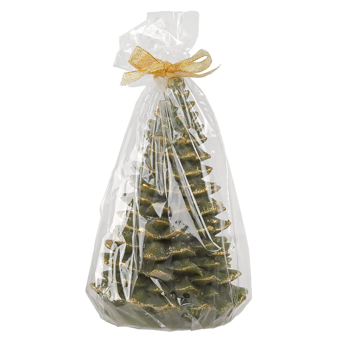 6.75" Unscented Evergreen Colored Tree Shaped Candles With Gold Tips