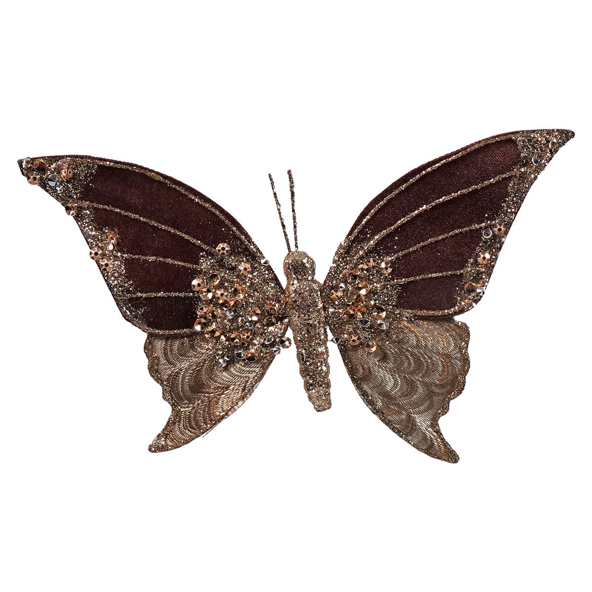 7.5" Fabric Butterfly Clip-On Ornament With Glitter & Sequin Finish