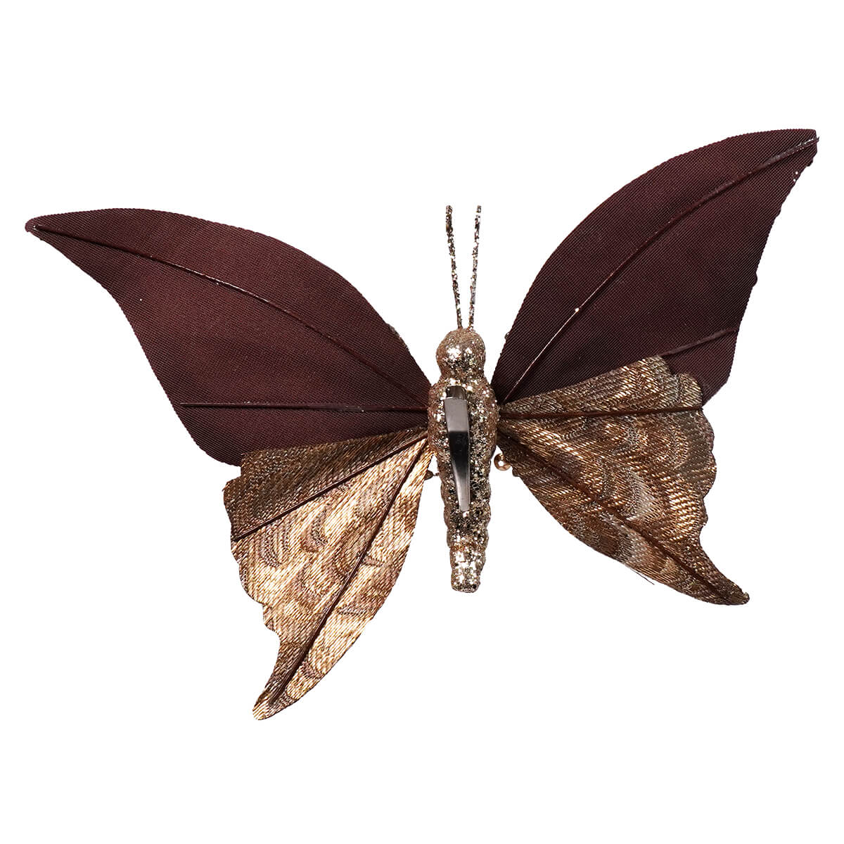 7.5" Fabric Butterfly Clip-On Ornament With Glitter & Sequin Finish