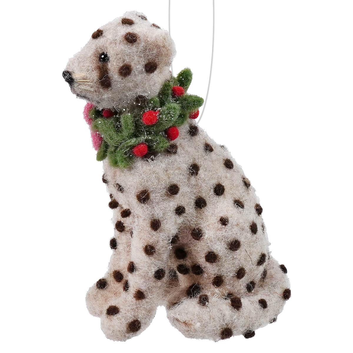 Handmade Wool Felt Cheetah Safari Animal Ornament With Wreath