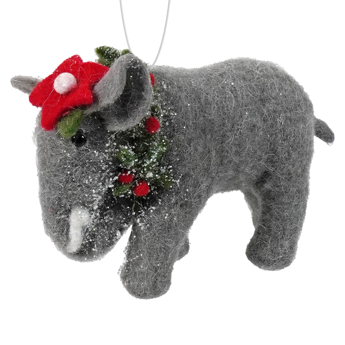Handmade Wool Felt Elephant Safari Animal Ornament With Wreath