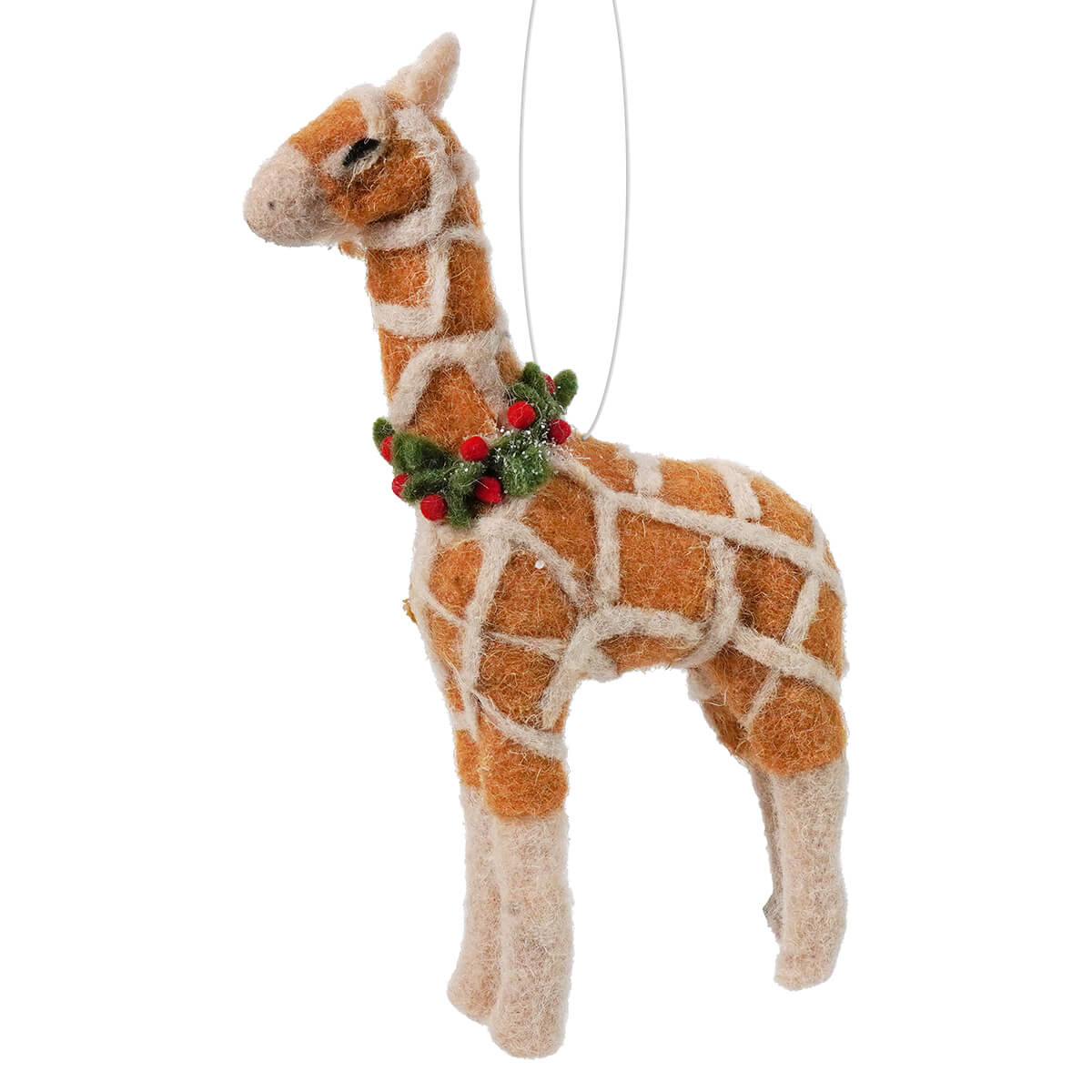 Handmade Wool Felt Giraffe Safari Animal Ornament With Wreath