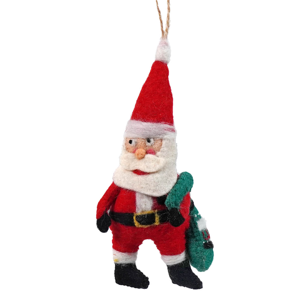 8" Handmade Wool Felt Santa Ornament With Embroidery