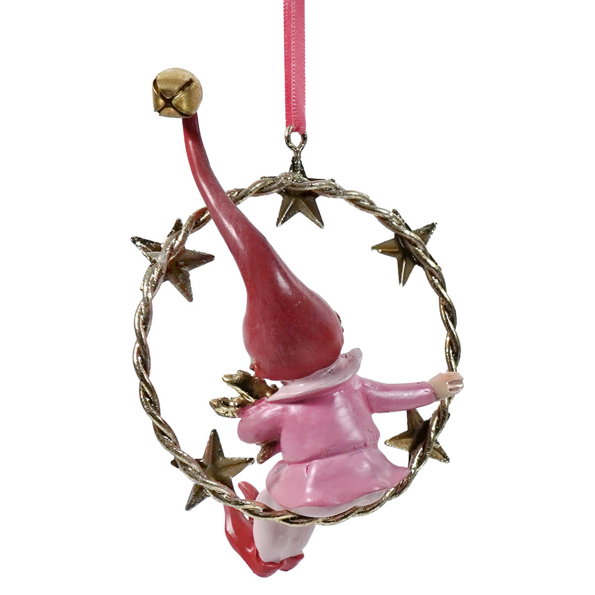 Resin Swinging Pixie Holding Branches With Gold Finish Ornament